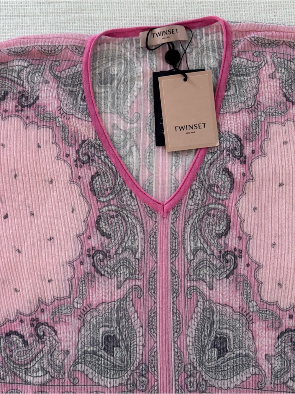 Twinset Milano XL Pink Paisley Ribbed Knit Stretch Top NWT Italy - Picture 16 of 16